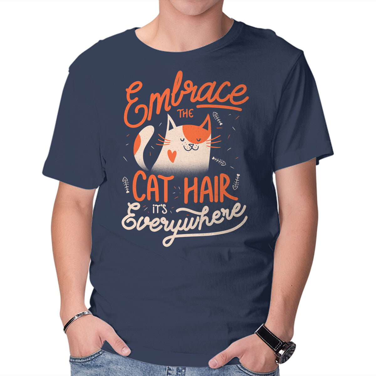Unisex Crew Neck T-Shirt Embrace The Cat Hair Graphic Short Sleeve Casual Tee XXXXL