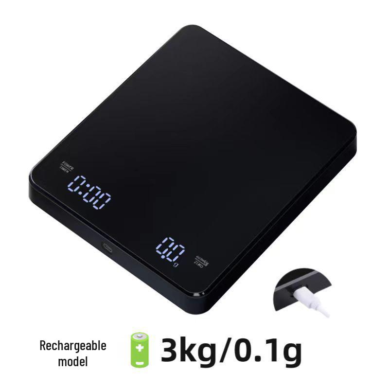 Black 3kg/0.1g Electronic Coffee Scale with Timer for Hand-Poured Italian Coffee
