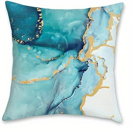 Home Decor Abstract Turquoise & Gold Geometric Pillow Covers Pattern Cushion Cover Suitable For Sofa Bedroom Car Pillow Cover