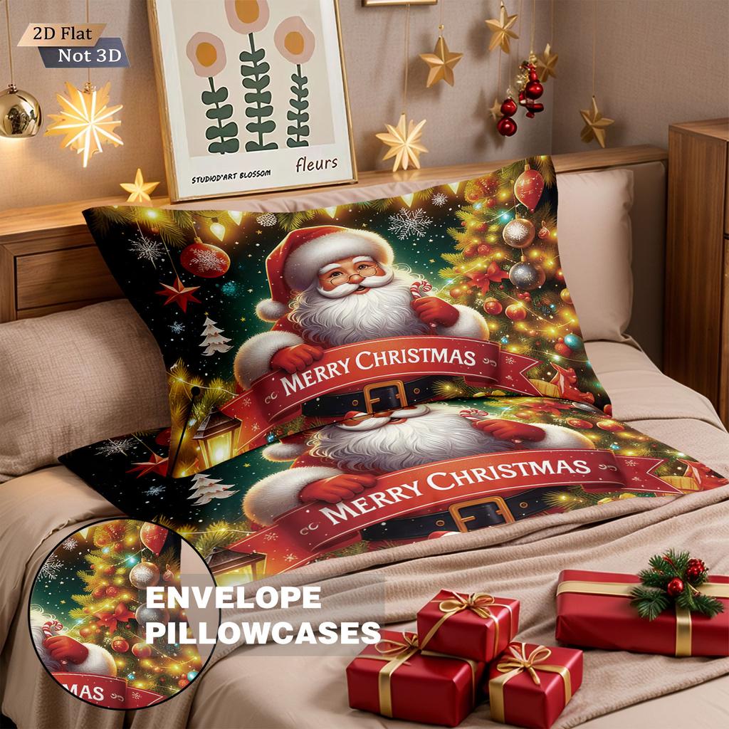 3pcs Merry Christmas Santa Claus Printed Chipless Bedding Set Soft Dormitory Bedroom Multiple Sizes Machine Washable