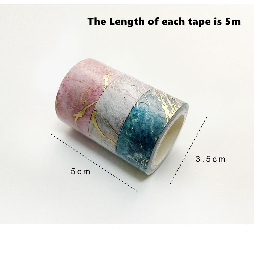 3 stk Gullfolie Washi Tapes Sett Multi Stein Stjerne Blomst Mønster Selvklebende Maskeringstape Dekor Klistremerker Dagbok