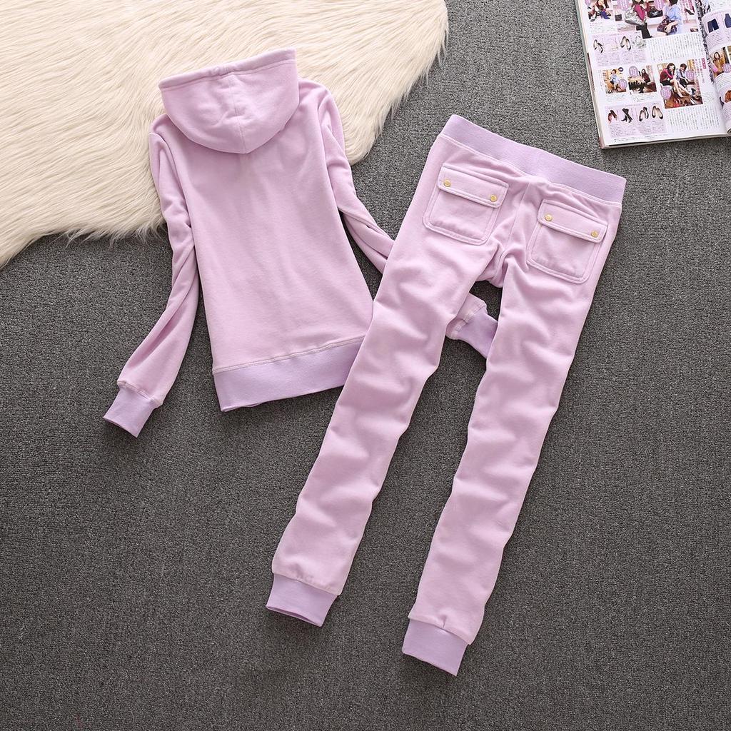 2020 European & American Women's Autumn Velvet Slim Hooded Sports Suit