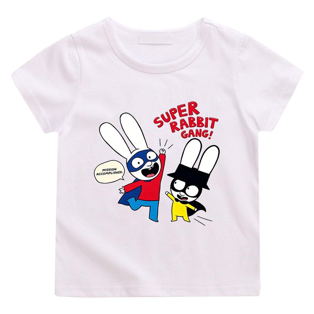 T-shirt per Bambini Cartone Animato Simon Super Coniglio Carina Hip Hop Ragazzi Manga Bambini Top Casual Girocollo T-shirt per l'Estate