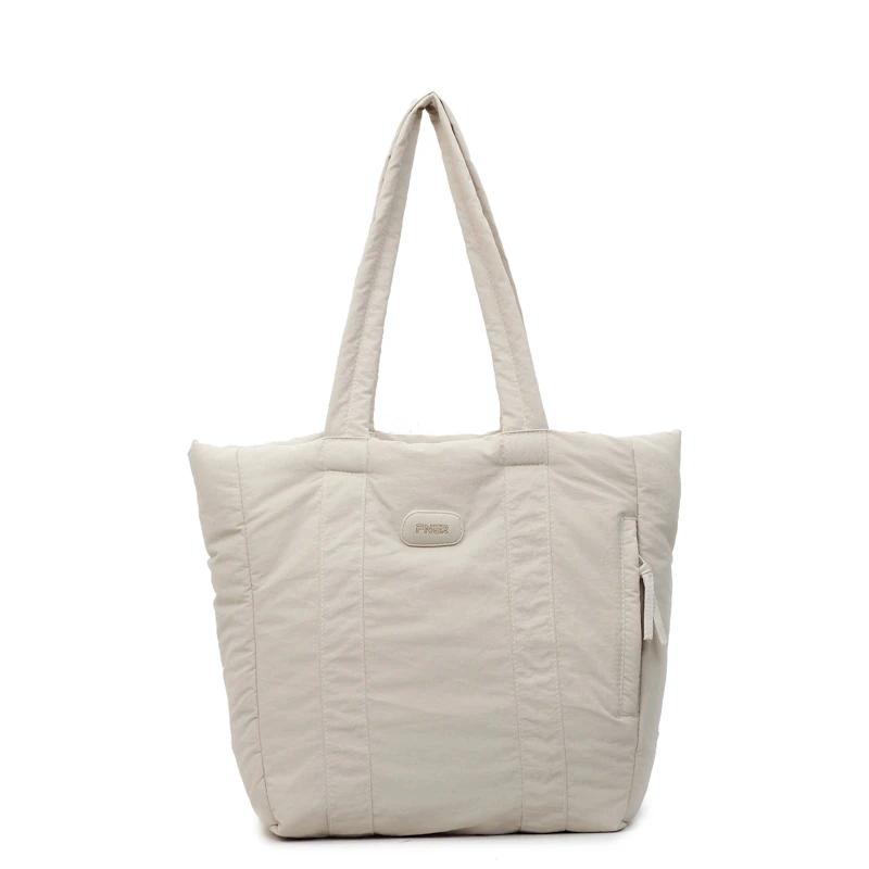 Fashi Soft Solid Nyl Zipper Minimalist Cott Shoulder Bag 2026 High Quality Elegant Casual Sweet Retro Women s Tote Bags бежевый