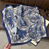 70cm Retro Printed Korean-Style High-End Imitation Silk Scarf for Women - Versatile Fashion Square Accessory