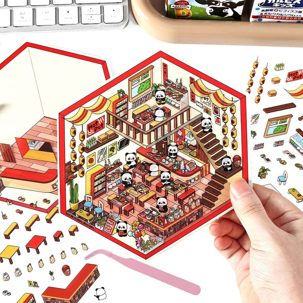 Conjunto de 4 Adesivos DIY 3D para Mini Casa de Hobby com Crie Seu Próprio Pote Brinquedo Loja de Doces Fábrica de Chocolate Cena Mini Quarto Adesivos Artesanais para Estresse