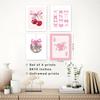 okaxscm Pink Coquette Bow Trendy Preppy Wall Art Prints Set of 4, Coquette Room Decor, Preppy Room Dorm Decor Aesthetic, Pink Bow Cherry Disco Ball