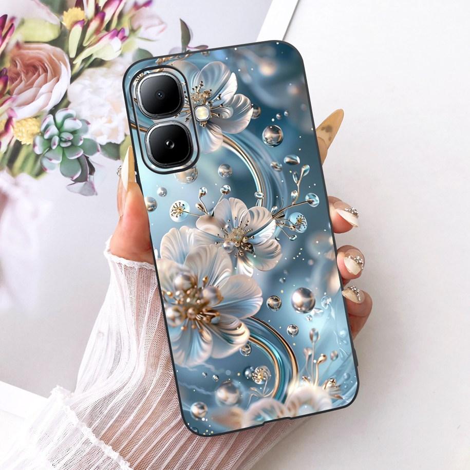 For Infinix Smart 20 4G Case New Fashion Flower Pattern Soft Black Silicone Phone Cover For Infinix Smart 20 Bumper Smart20 Para