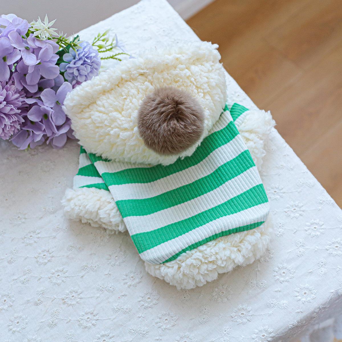 

Толстовка с капюшоном в полоску для домашних животных, шапка из овечьей шерсти и шариков из собачьего меха, одежда на осень и зиму, новая дизайнерская полосатая толстовка для собак XL