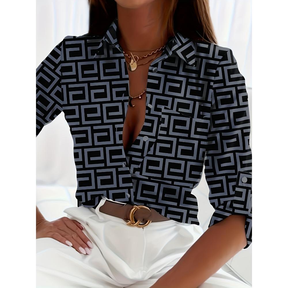 Elegante Damenmode Bluse 2023 Frühling & Herbst Digitales Kettenmuster Hemd Pendler Schlank Büro Damenbluse S-5XL