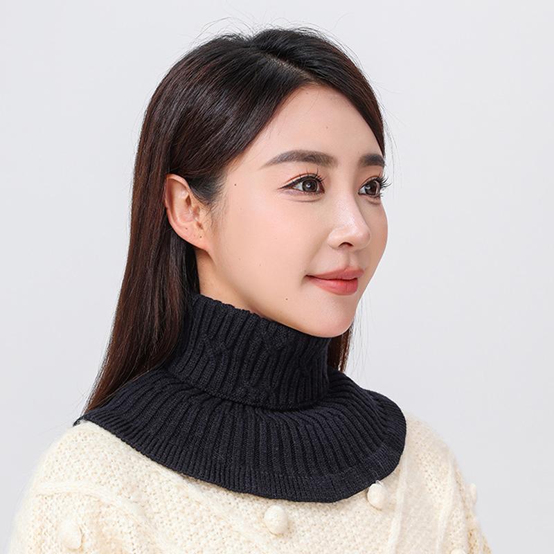 Winter Knitted Cotton Ring Scarf Solid Color Woman Soft Neck Protection Scarf Outdoor Warmer Fake Collar Scarf 25*17Cm