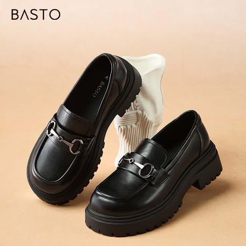 BASTO Women s College Style Loafers with Metal Buckle 34