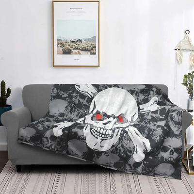 Manta de franela con calavera y bandera pirata, ojales de latón, manta con tema de Halloween para el hogar, Hotel, sofá, edredón fino de felpa de 200x150cm