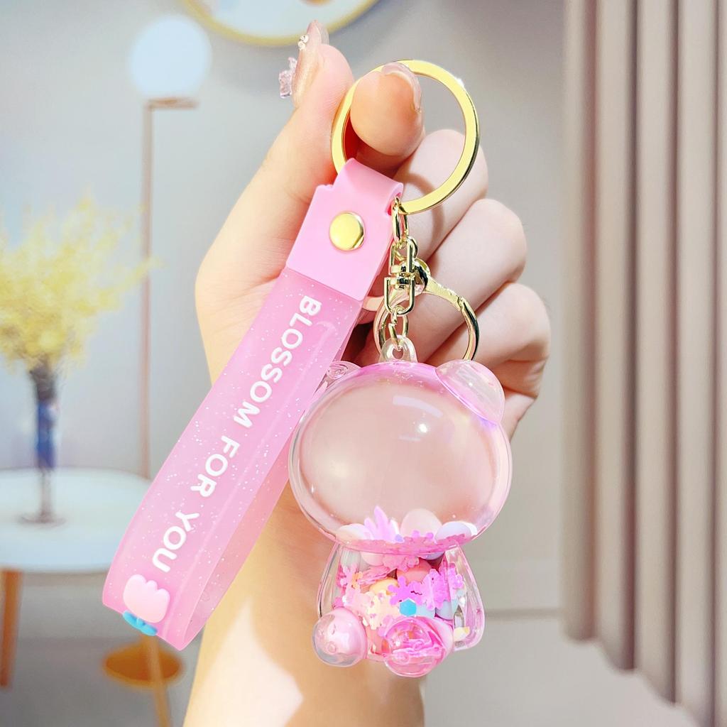 Creative Candy Bear Oil-Filled Keychain with Flowing Sand Pendant
