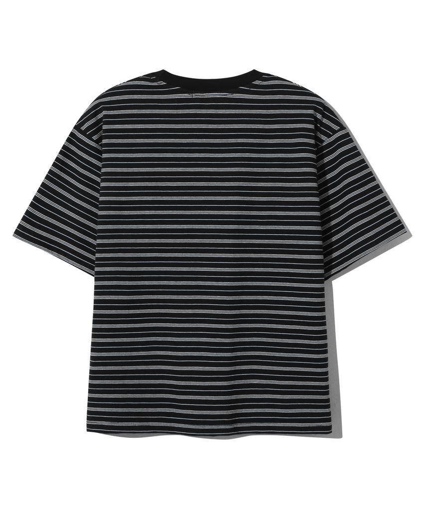 BASEMOMENT Striped Border Crop T-Shirt Black