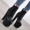 Fashion Winter Platform High Heels Women Ankle Boots Black PU Leather Round Toe Zipper Women Designer Shoes