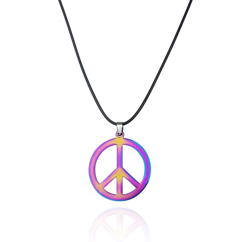 

YILUOCD Черная кожа Кулон-подвеска с символом знака мира из нержавеющей стали Панк Мирная цепочка Ожерелья для женщин Ювелирные изделия 50cm