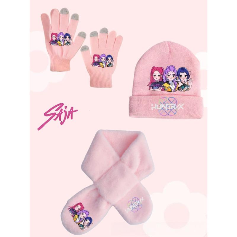 Witch Hunt Girl Winter Warm Knitted Hat Scarf Glove 3-Piece Set Anime Cartoon Children Cute