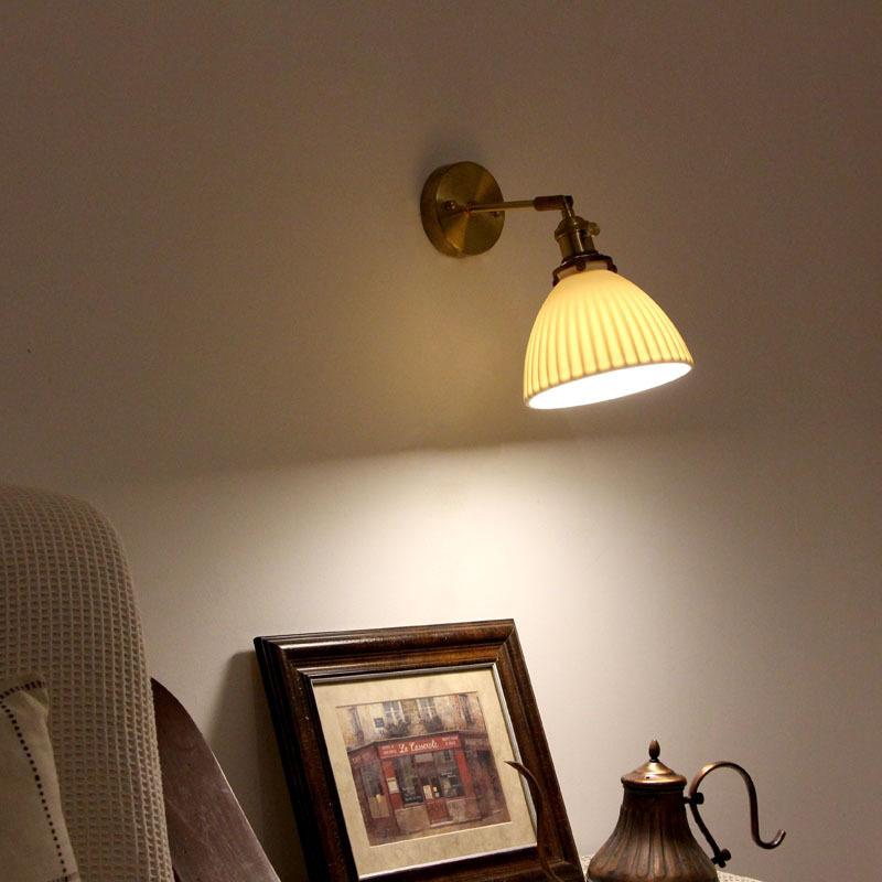 LED Retro E27 Kleine Pendelleuchte Wohnzimmer Schlafzimmer Nachttisch Pendelleuchte Keramik Messing American Nussbaum High-End Barleuchte