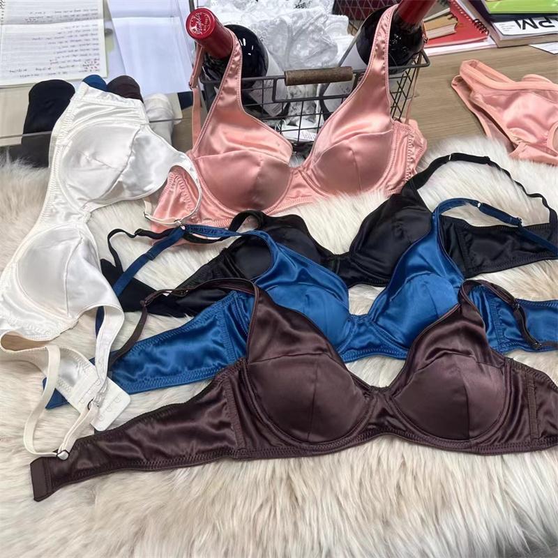 Conjunto de ropa interior de seda de hielo francesa para mujer, conjunto de sujetador push up de encaje sexy con relleno desmontable, sujetador de copa fina, conjuntos de lencería sin costuras