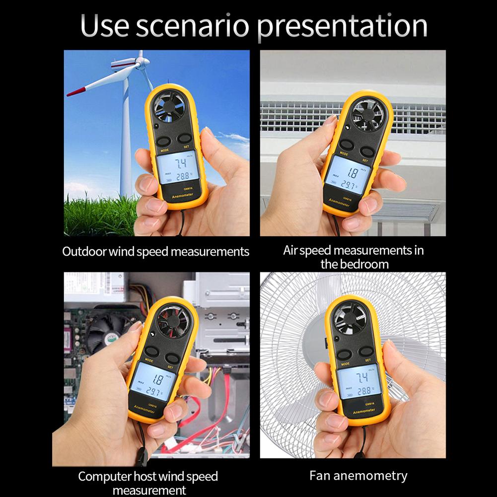 Digital Anemometer 0-30m/s Wind Speed Meter -10 ~ 45C Temperature Tester Anemometro with LCD Backlight Display