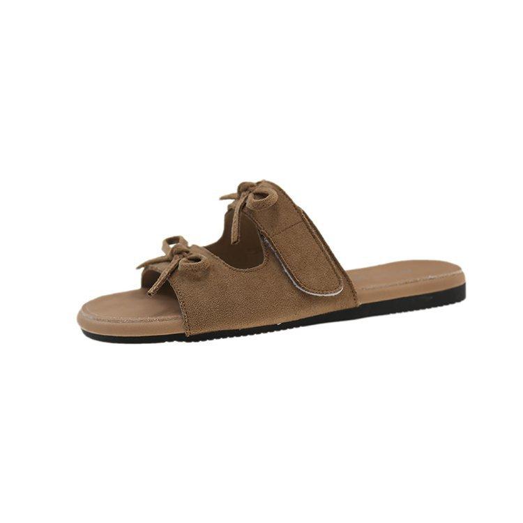 2025 Summer New Fashion Bow Women's Slippers Outdoor Retro Beach Casual Flat Shoes Lightweight Comfortable One Word Slippers