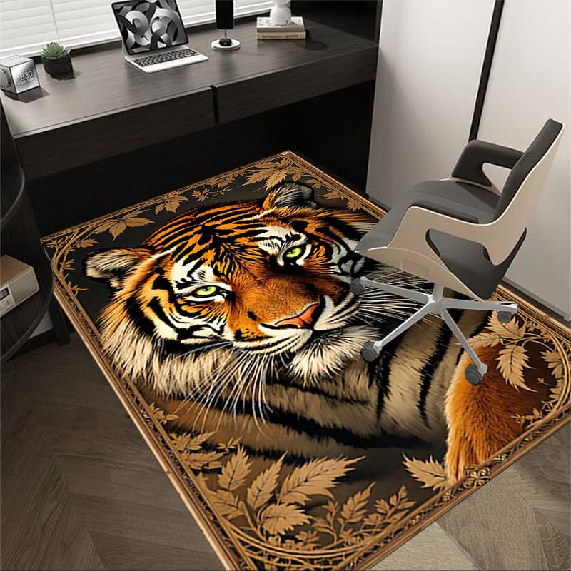 1PC Tiger Artwork Non-Slip Floor Carpet Compatible for Office&Living Room&Bedroom&Dining room - Flat-Weave Machine-O396