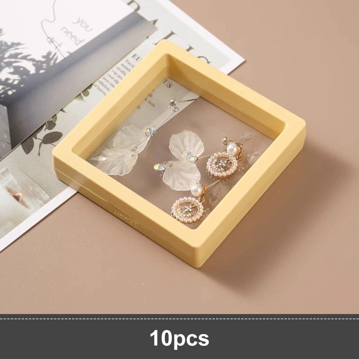 

10pcs,Transparent floating display box, plastic film jewelry packaging box, jewelry, necklace, ring, and collectible storage box 11x11cm