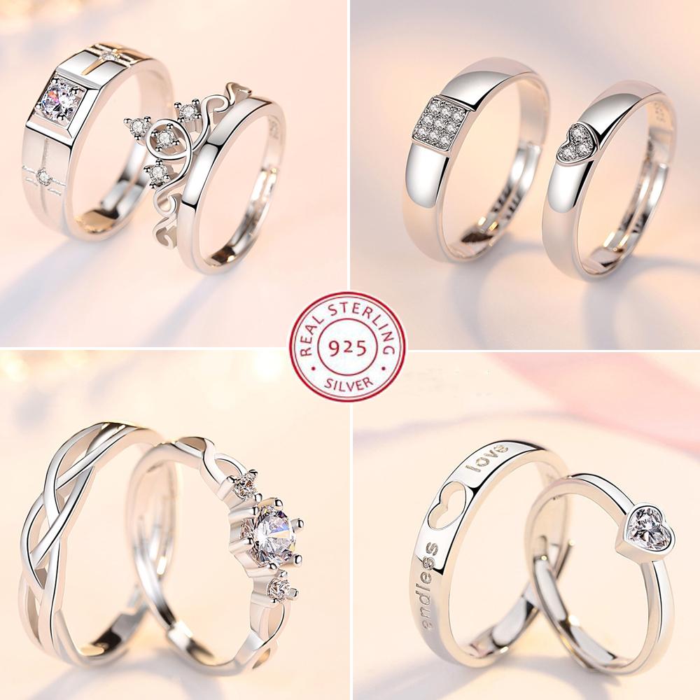 2Pcs 925 Silver Couples Ring Sets Light Polishing Simple Ring for Woman Man Classic Wedding Fine Jewelry Circle