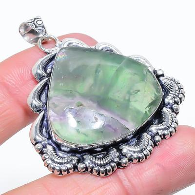 Přírodní zelený fluorit, drahokam, stříbro 925, dárkový přívěsek, 2,05" S4b00