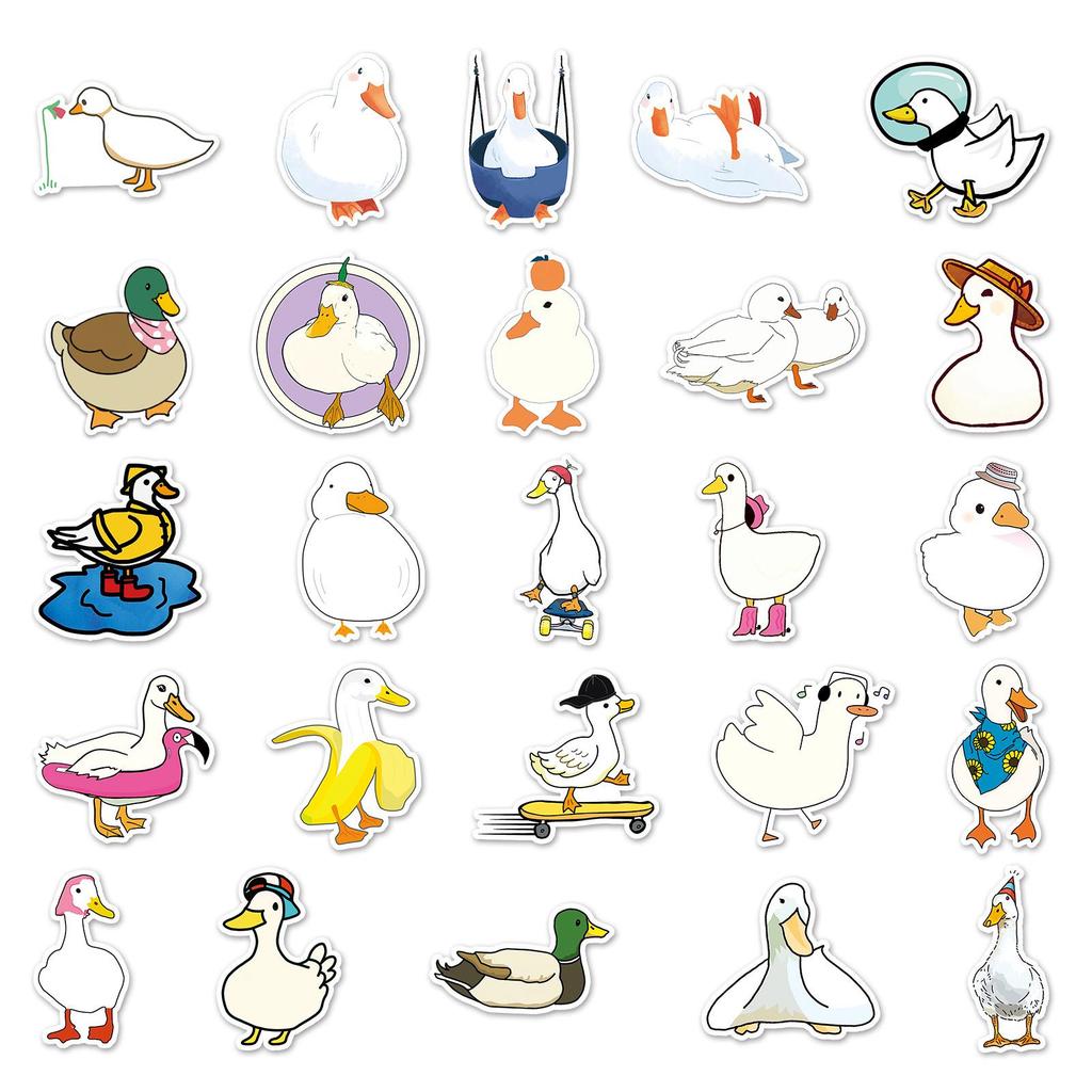 50PCS Duck Animal Waterproof Stickers for Luggage, Scooter, Laptop, Tablet, and Water Bottle Decoration