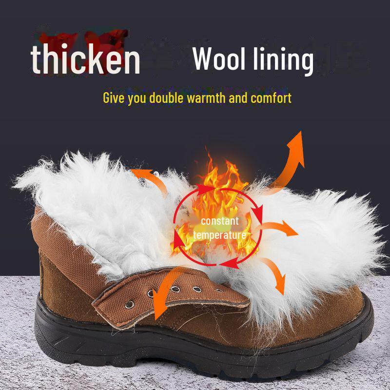 Men's Genuine Fur Wool Snow Boots - Thick, Warm, Cold-Proof, High-Top Outdoor Work Shoes