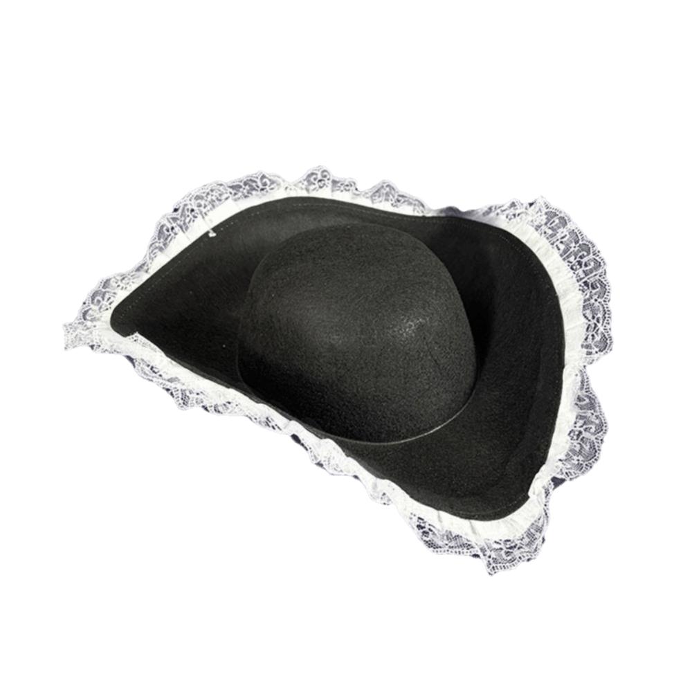 Headgear Lace Trim Pirate Hat Polyester Feather Tricorn Hat Gold Black Captain Hat Halloween
