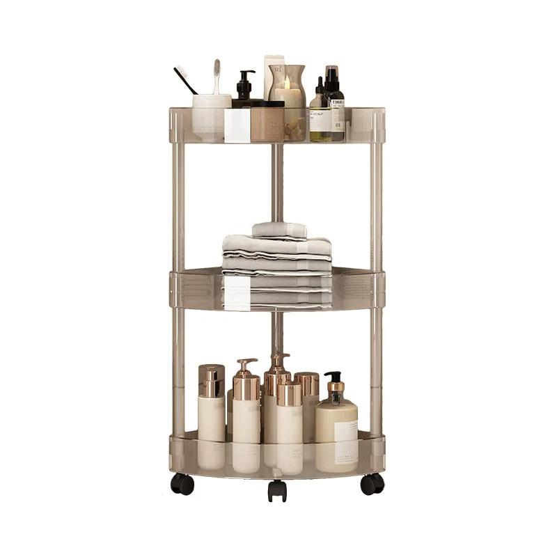 Stainless steel Rack Multi-Layer Transparent Bathroom Shelf Storage Trolley Easy-Move Corner Space-Saving for Bathroom