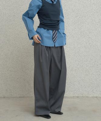 Deoenel Pin Wide Slacks - [Charcoal]