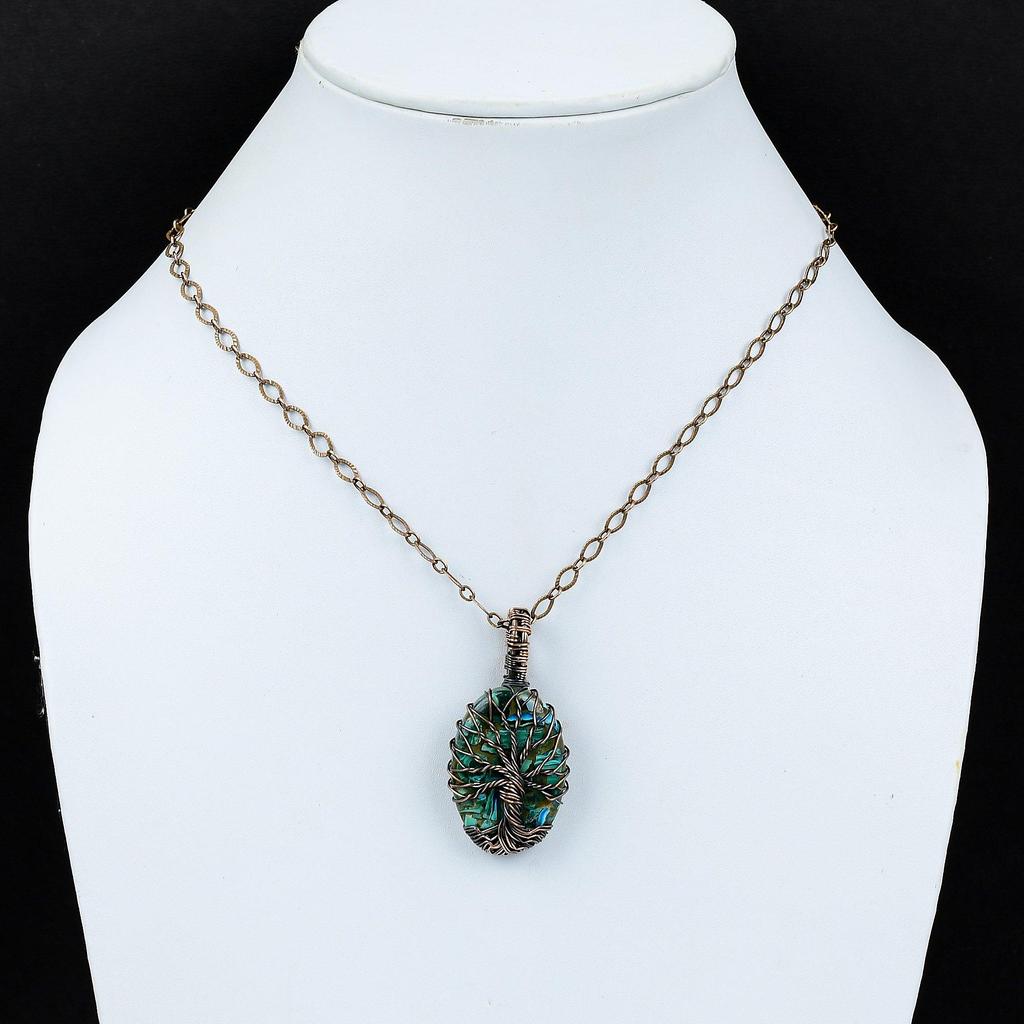 Tree Of Life Copper Rainbow Calsilica Gemstone Pure Copper Wire Wrapped Handmade Pendant Jewelry