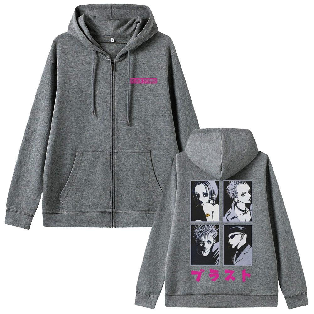 Japanese Anime Black Stone Zipper Hoodie Men's and Women's Manga Retro Extra Large Zipper Jacket Men's and Women's Zipper Sportswear