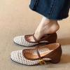 Sheepskin Version~ Genuine Leather Retro Square Head Hollow Woven One-word with Buckle Mary Jane Shoes Children's Versatile Light Mouth Single Shoes