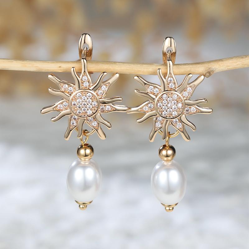 Модные серьги-подвески в виде цветка солнца для женщин — фото 3