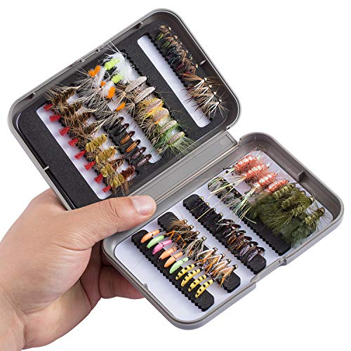 Bassdash Complete Fly Fishing Set (76 flies, 28 types) - Fly fishing flies in a case. Ideal for stream fishing, tenkara, and trout fishing.