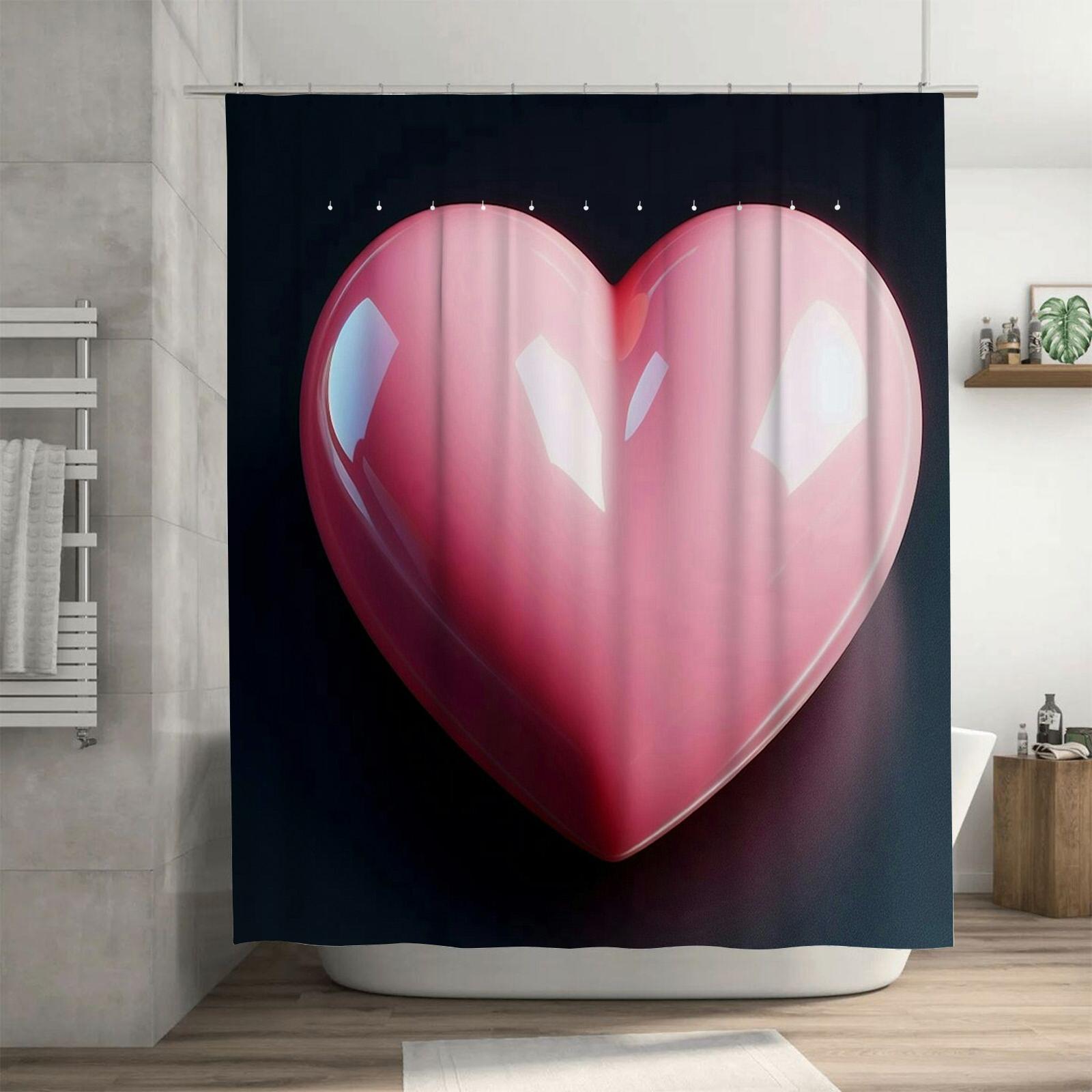 

Glossy Red Heart Shower Curtain - Waterproof, Mildew-Resistant, Machine Washable for Modern Bathroom Decor 90X180cm(35x70in)