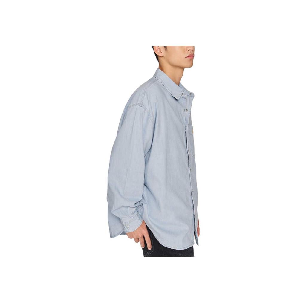 25 Mall Style New Comfortable Embroidered Logo Long Sleeve Denim Shirt Men Shirts Light-Blue LMT0101756VC00F-A08302