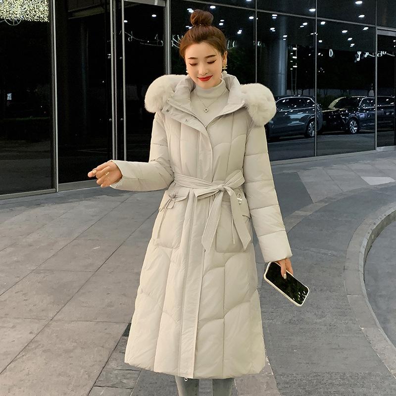 Winter Women Duck Down Coat Parka Puffer Jackets Long Slim Fur Collar Hooded Mother Parkas Warm Coats Outwear