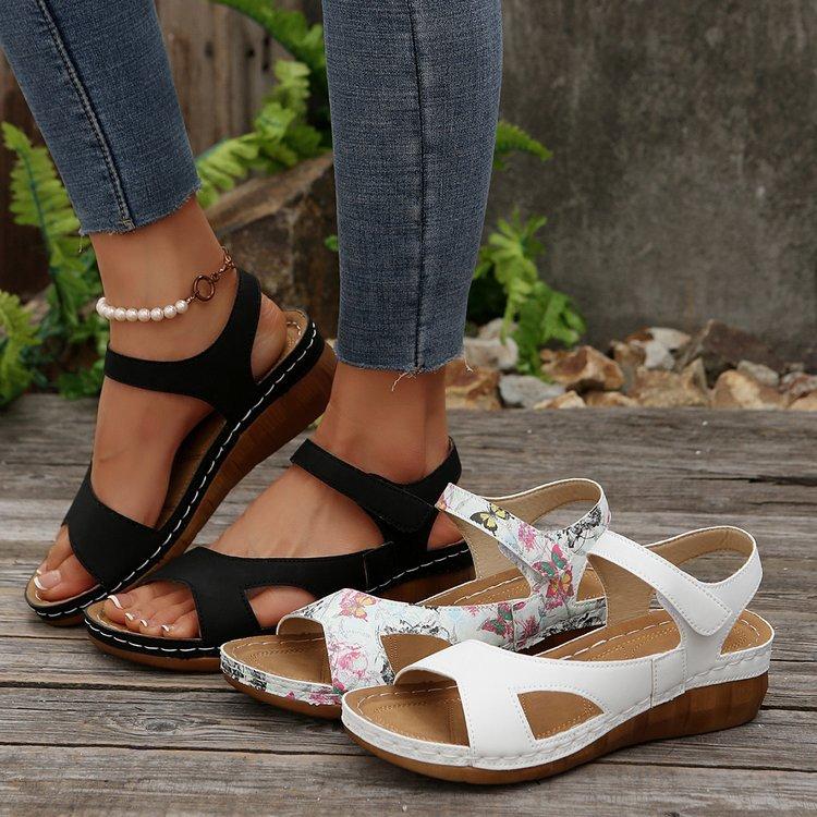 Summer New Wedge Heel Velcro Sandals Women's Large Size Wedge Heel Fish Mouth Casual Sandals