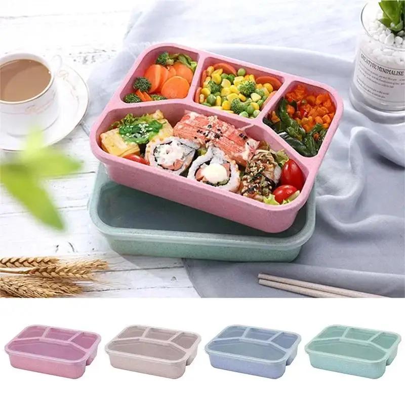 Bento Box Lunch Box Adult LunchBox Containers For Toddler Kids Adults 4 Compartments Fork Leak-Proof Microwave Dishwasher