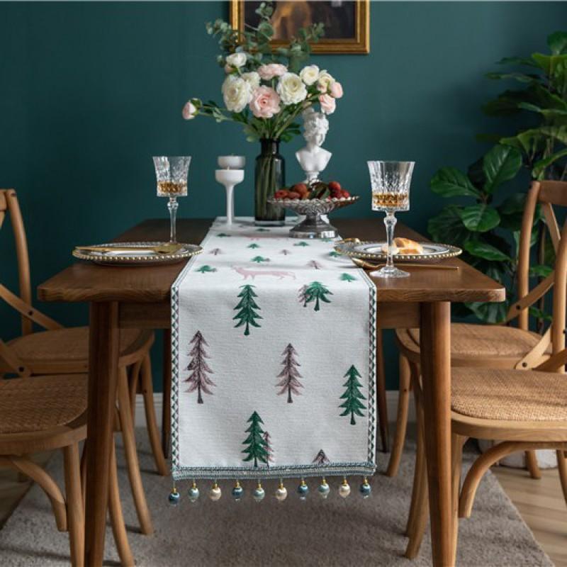Christmas Tree Table Runner Tassel Home Decor Tablecloth Bed End Scarf