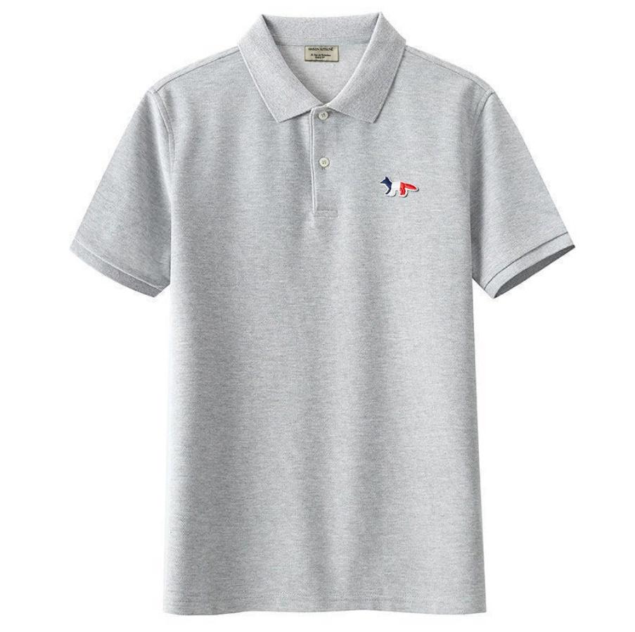 

Мужская хлопковая рубашка-поло с вышивкой лисы, мужская модная повседневная рубашка с коротким рукавом, мужская футболка 4XL красный/серый