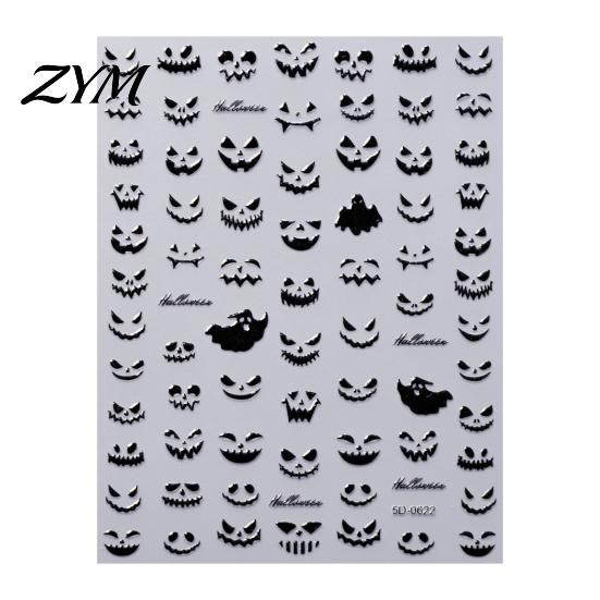 Retro Black Nail Stickers Halloween Art Stickers, 3D Embossed Skeleton Hand Pumpkin Bat Professional Salon Accessories Decals, Self-Adhesive Manicure