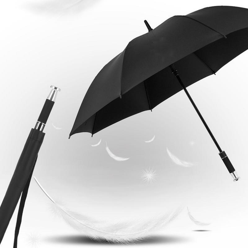 Double oversized silver plated golf umbrella, full fiber long handle straight pole umbrella