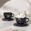 European Retro Ceramic Coffee Cup And Saucer Set Creative Hand-Squeezed Ceramic Cup Household Drinking Cup Tea Cup Breakfast Cup